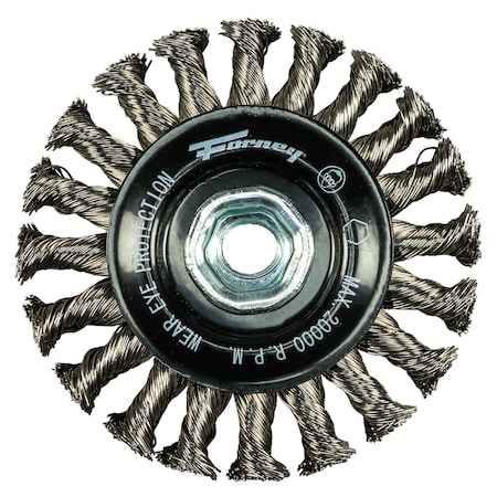 Forney Command PRO Wire Wheel, Knotted, Stainless Steel, 4 in x .020 in x 5/8 in-11 72805